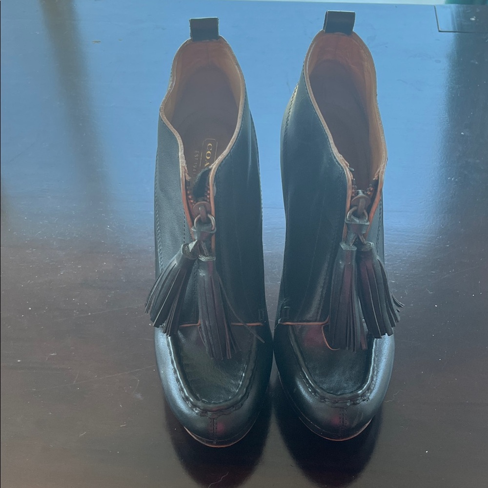 Coach Cary Elegant Black Tassel Ankle Boots